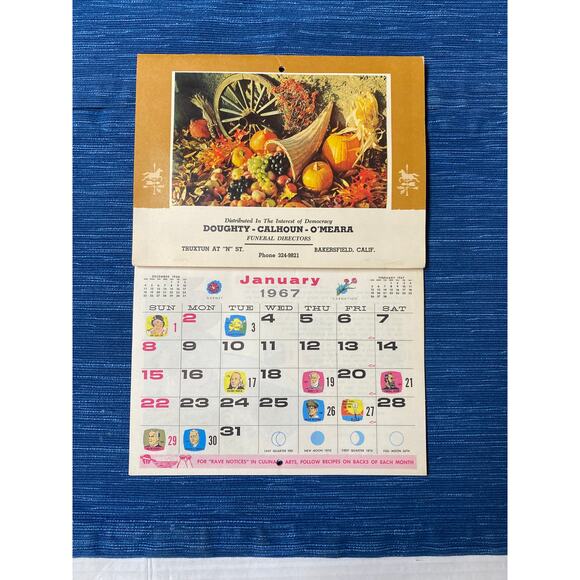 Vintage Funeral Director Bakersfield California Fall Harvest 1967 Calendar 982A - Picture 1 of 1